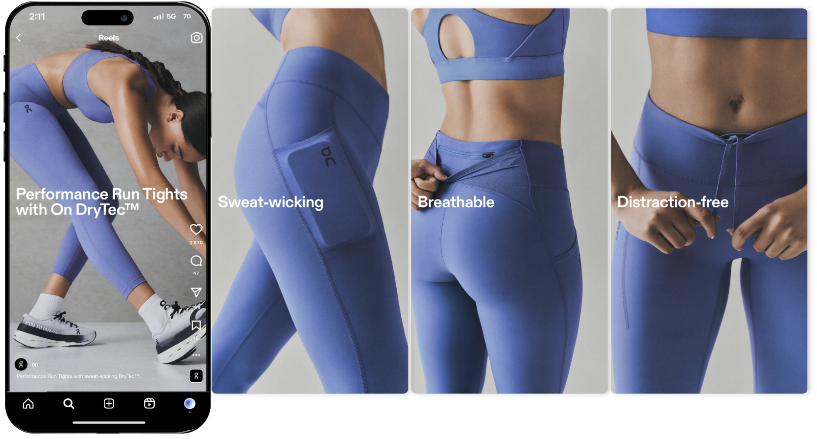 On SS26 Apparel Leggings and Tights Collection, Performance Run Tights with On DryTec sweat-wicking, breathable, distraction-free feature storytelling