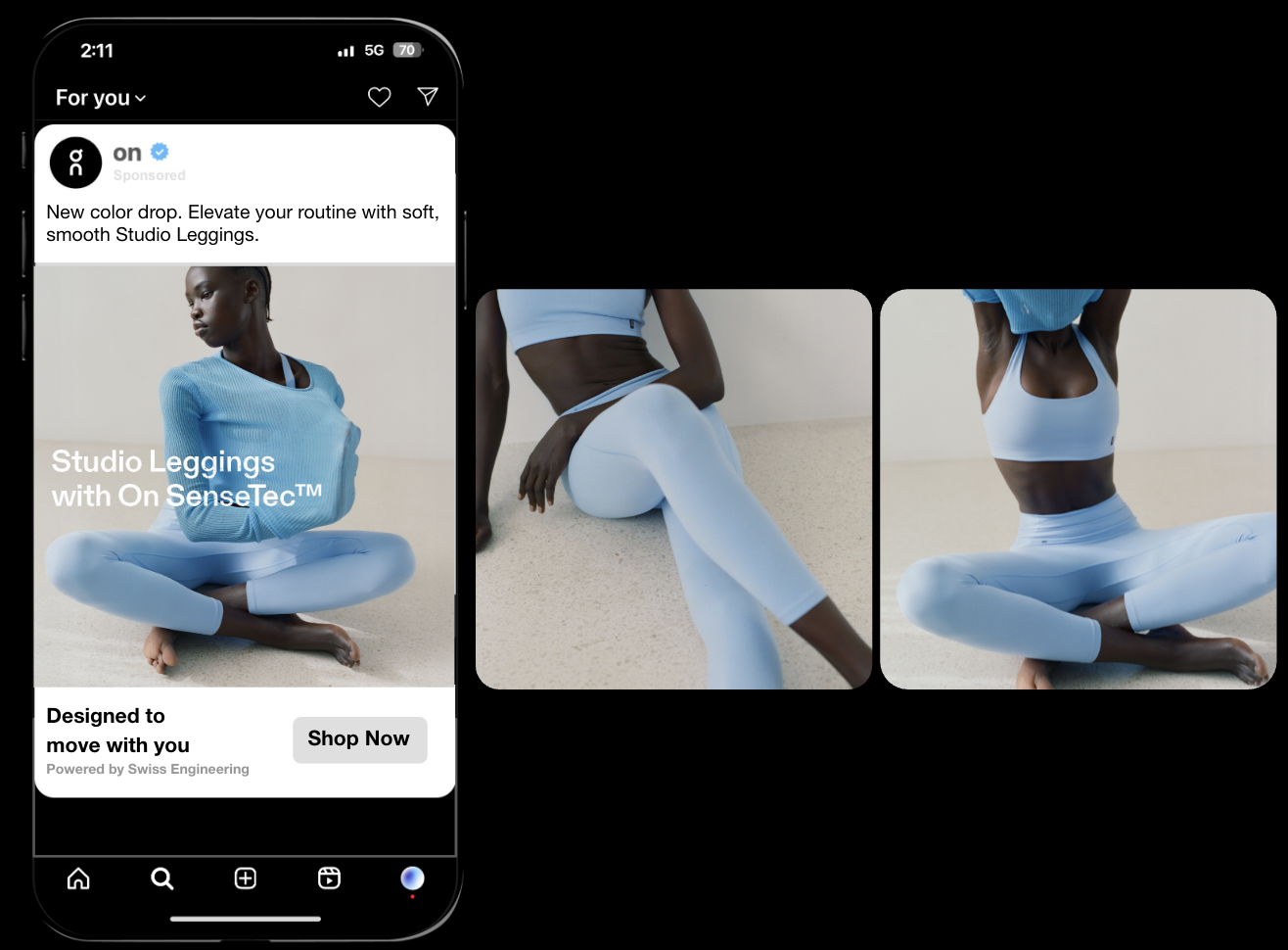 On SS26 Apparel Leggings and Tights Collection, Studio Leggings with On SenseTec Instagram ad creative