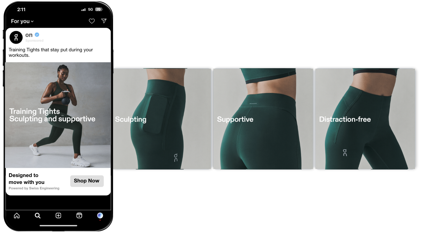 On SS26 Apparel Leggings and Tights Collection, Training Tights sculpting and supportive Instagram ad creative