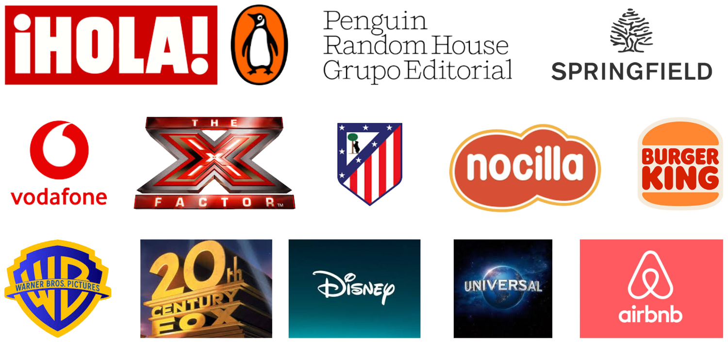 Selected partner and collaborator logos including Vodafone, ¡HOLA!, Sitges Film Festival, 20th Century Fox, Disney, Penguin Random House, Sky, FremantleMedia and others